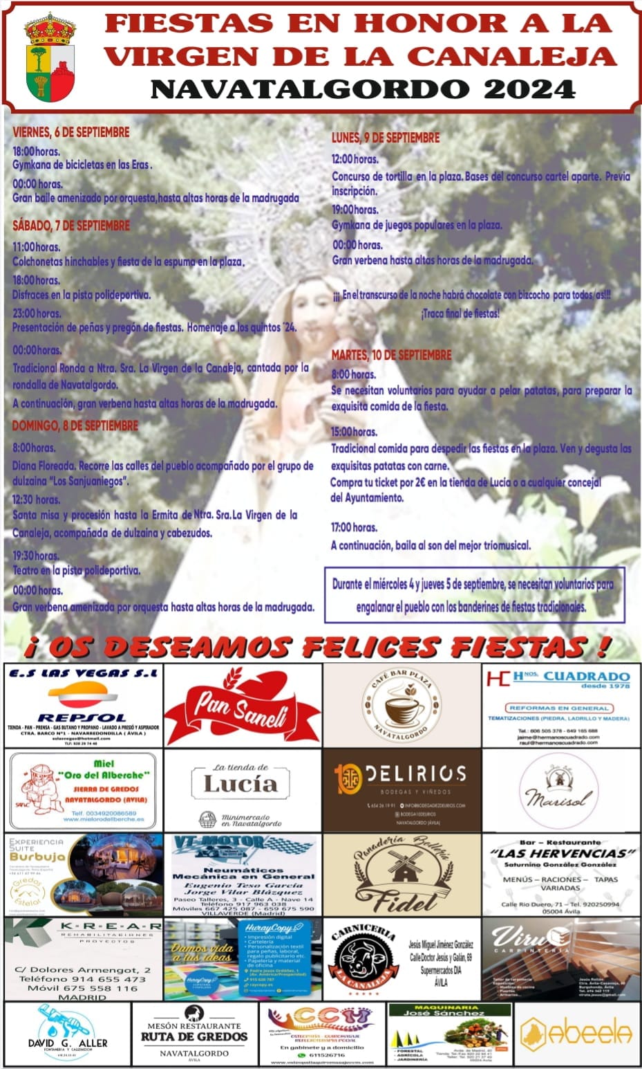 Fiestas en honor a la Virgen de la Canaleja 2024 Navatalgordo